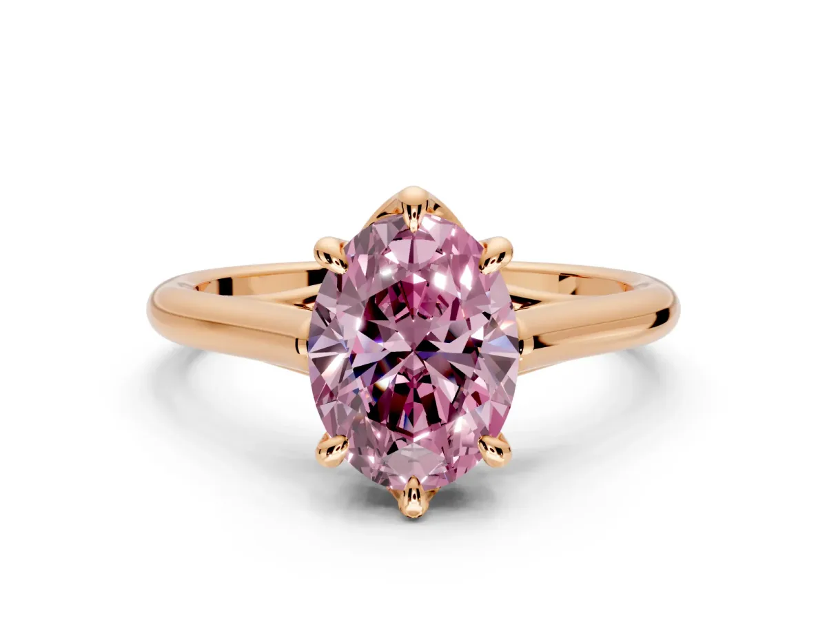 Solitaire Engagement Ring Setting for Fancy Pink Oval Center with Cathedral Band and Prong Head in Rose Gold