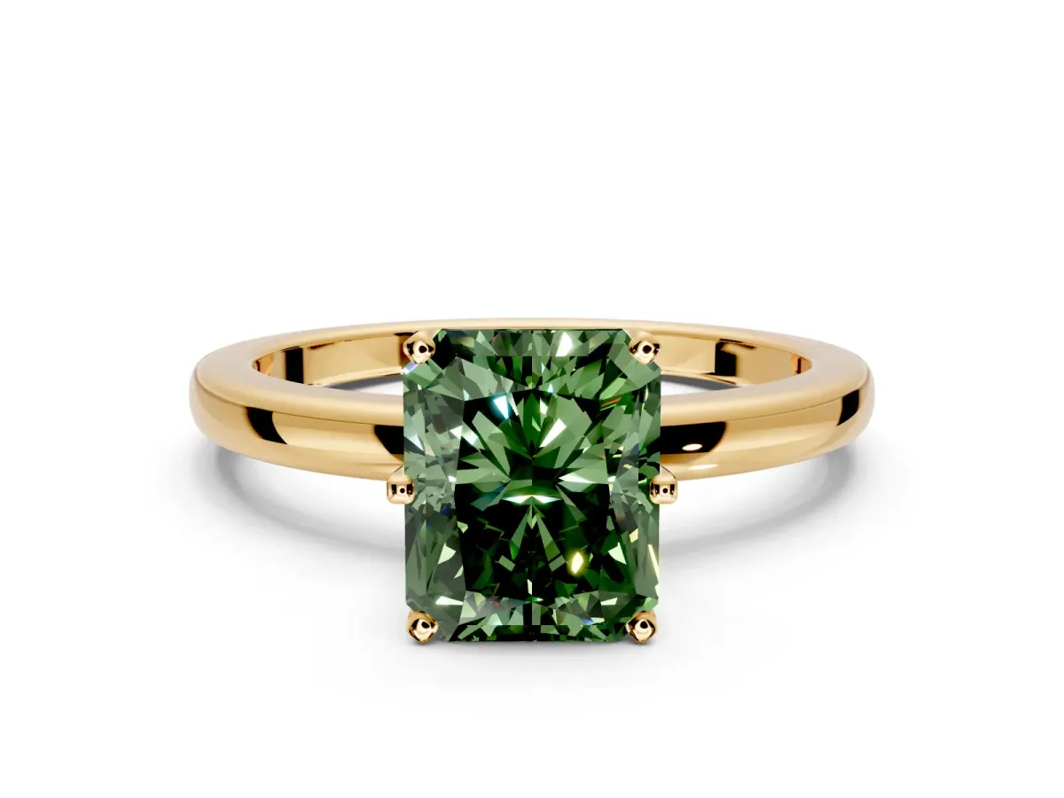 Solitaire Engagement Ring Setting for Fancy Green Radiant Cut Center with Plain Band and Tulip Prong Head in Yellow Gold