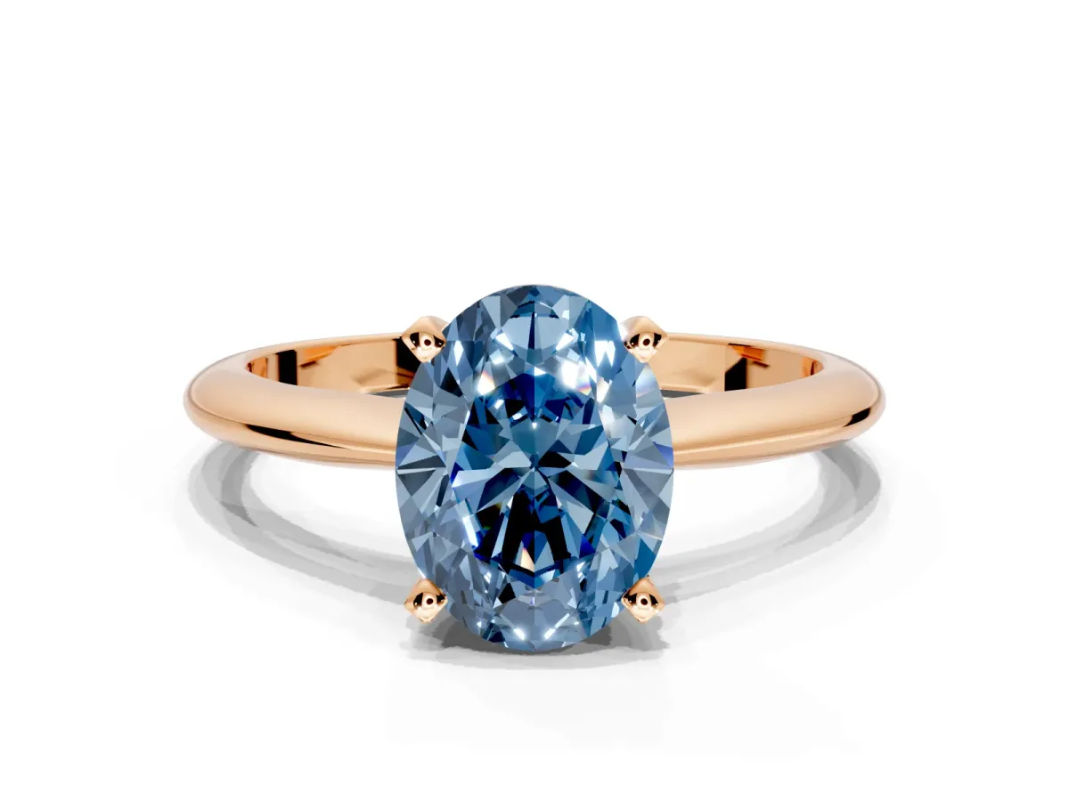 Solitaire Engagement Ring Setting for Fancy Blue Oval Center with Knife Ridge Band and Claw Prong Head in Rose Gold