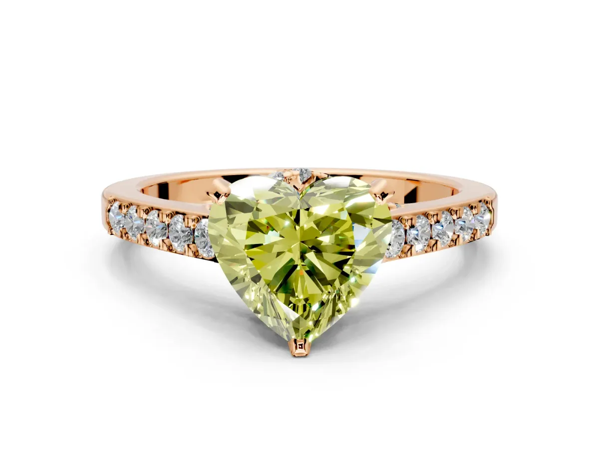 Solitaire Engagement Ring Setting for Fancy Yellow Heart-Shaped Center with Crossover Accents and Prong Head in Rose Gold