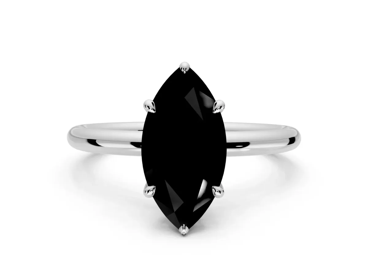 Hidden Halo Engagement Ring Setting for Fancy Black Marquise Center with Thin Rounded Band and Prong Head in Sterling Silver