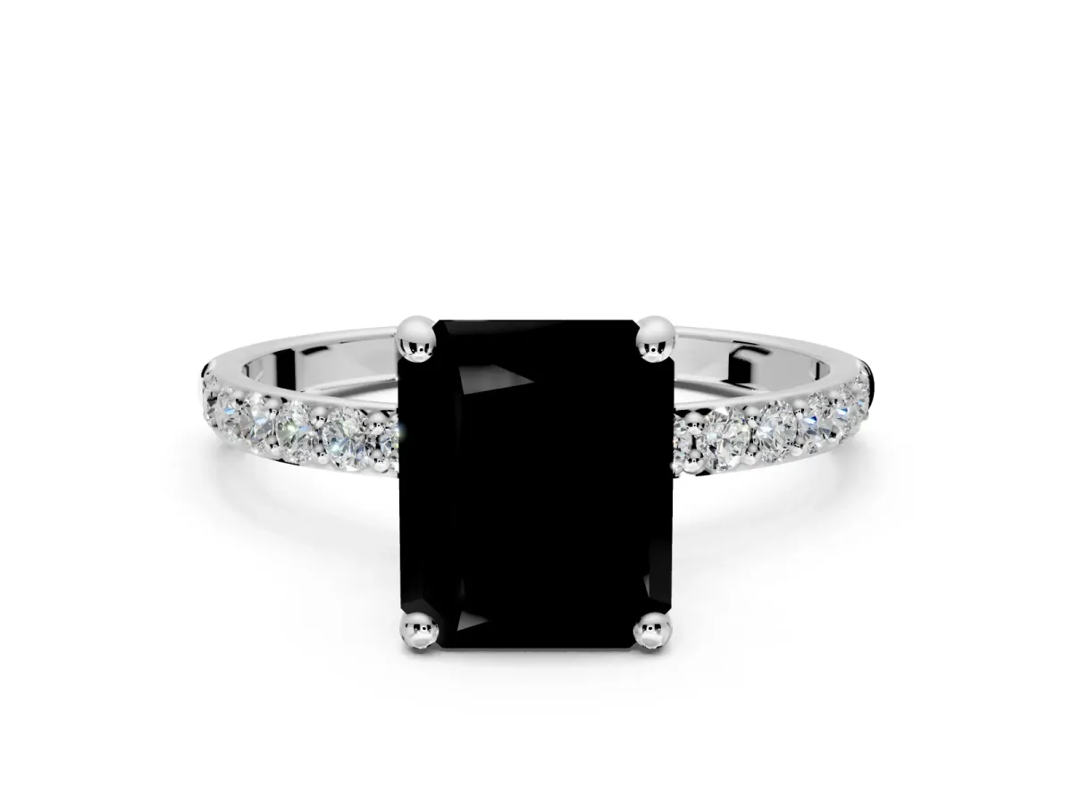 Solitaire Engagement Ring Setting for Fancy Black Radiant Cut Center with Pave Accents and Prong Head in Platinum