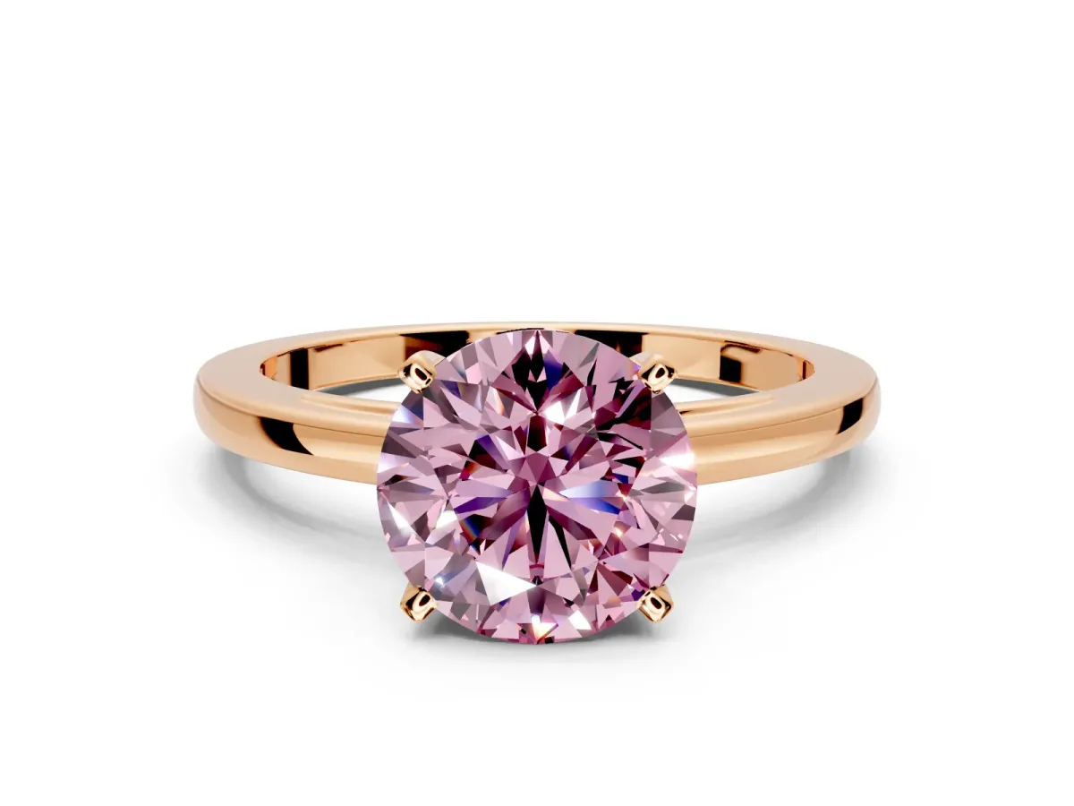 Solitaire Engagement Ring Setting for Fancy Pink Round Cut Center with Basket Rail and Prong Head in Rose Gold
