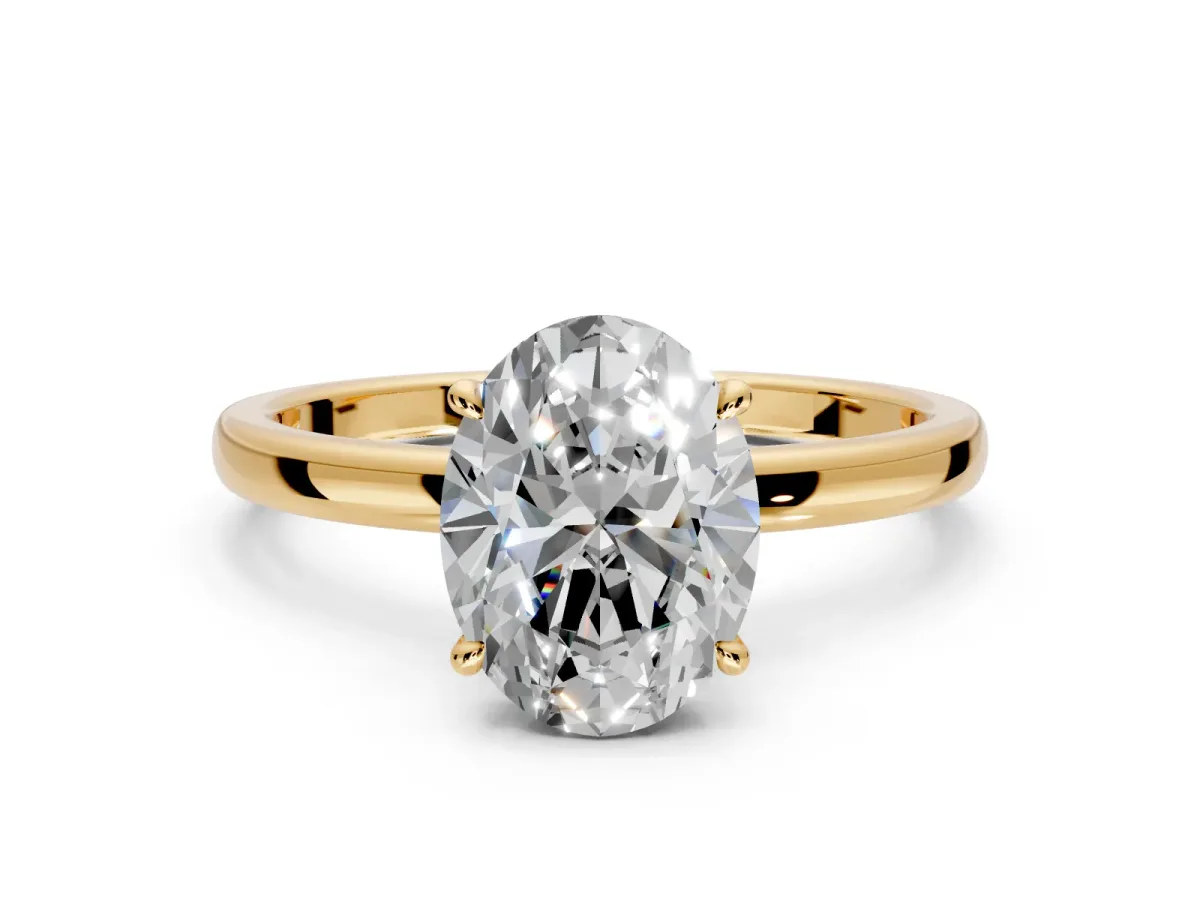 Hidden Halo Engagement Ring Setting for Oval Center with Plain Band and Tall Prong Head in Yellow Gold