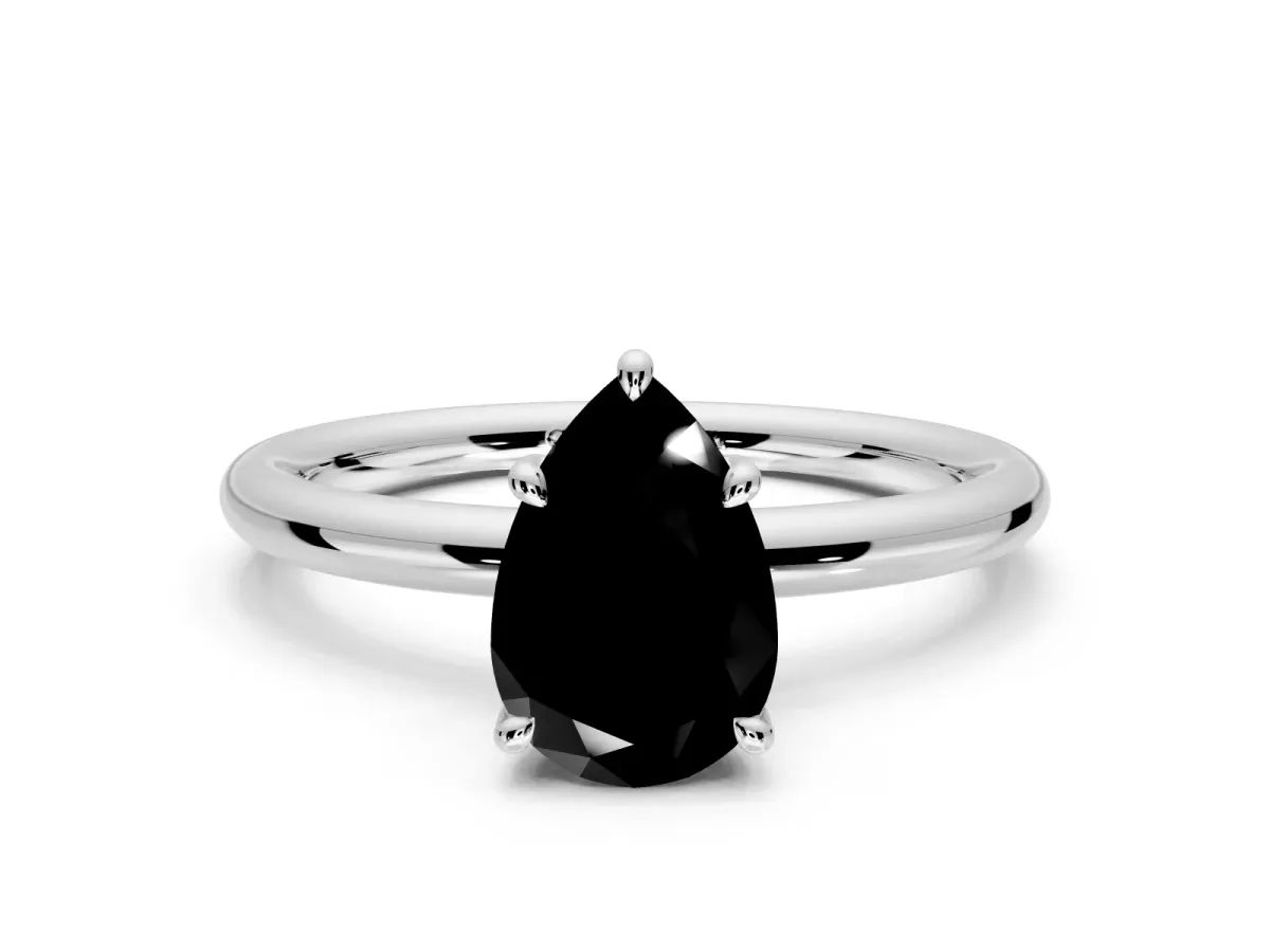 Hidden Halo Engagement Ring Setting for Fancy Black Pear-Shaped Center with Thin Rounded Band and Prong Head in Platinum