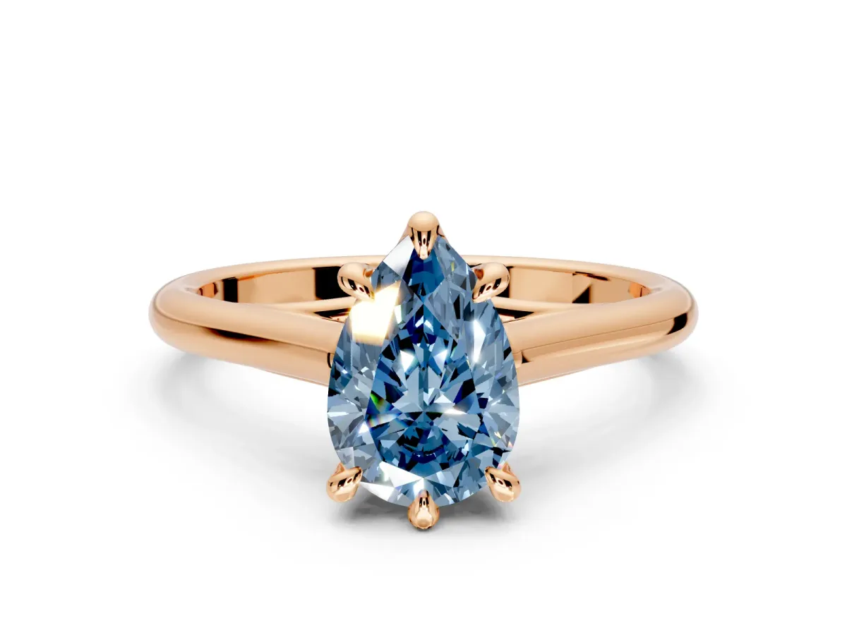 Solitaire Engagement Ring Setting for Fancy Blue Pear-Shaped Center with Cathedral Band and Prong Head in Rose Gold