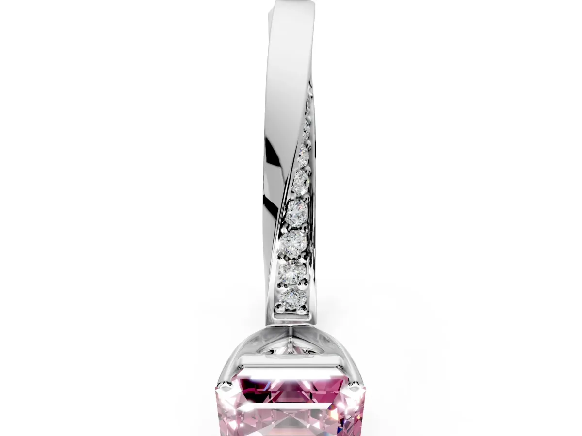 Side Accent Engagement Ring Setting for Fancy Pink Asscher Cut Center with Accent Shoulders and Prong Head in Platinum