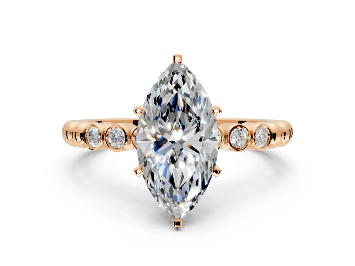 Solitaire Engagement Ring Setting for Marquise Center with Bezel-Dot Beaded Band and Prong Head in Rose Gold