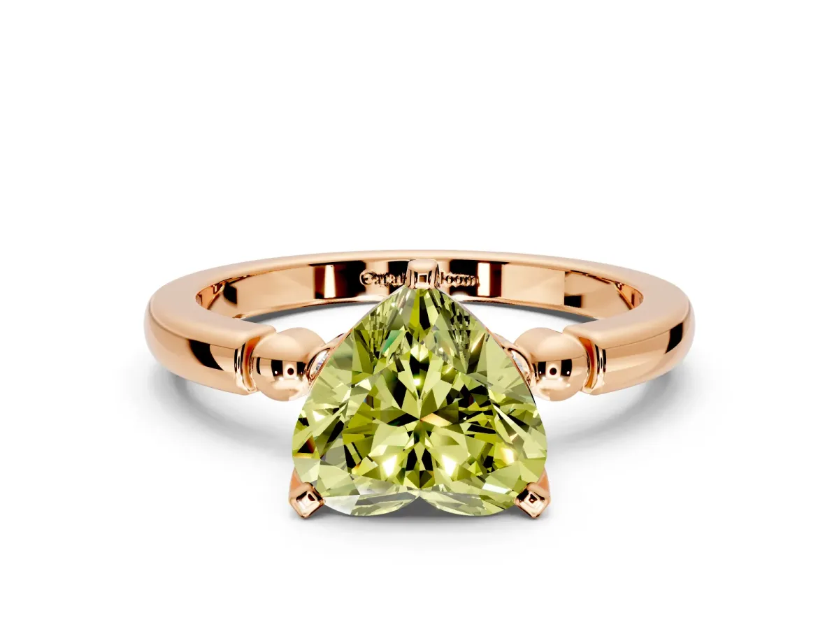 Solitaire Engagement Ring Setting for Fancy Yellow Heart-Shaped Center with Beaded Shoulders and Prong Head in Rose Gold