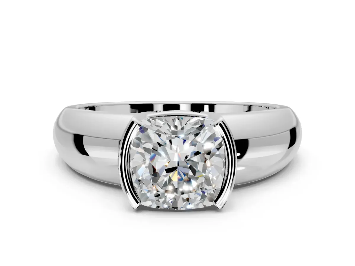 Tension Engagement Ring Setting for Cushion Cut Center with Wide Flat Band and Tension Head in Sterling Silver