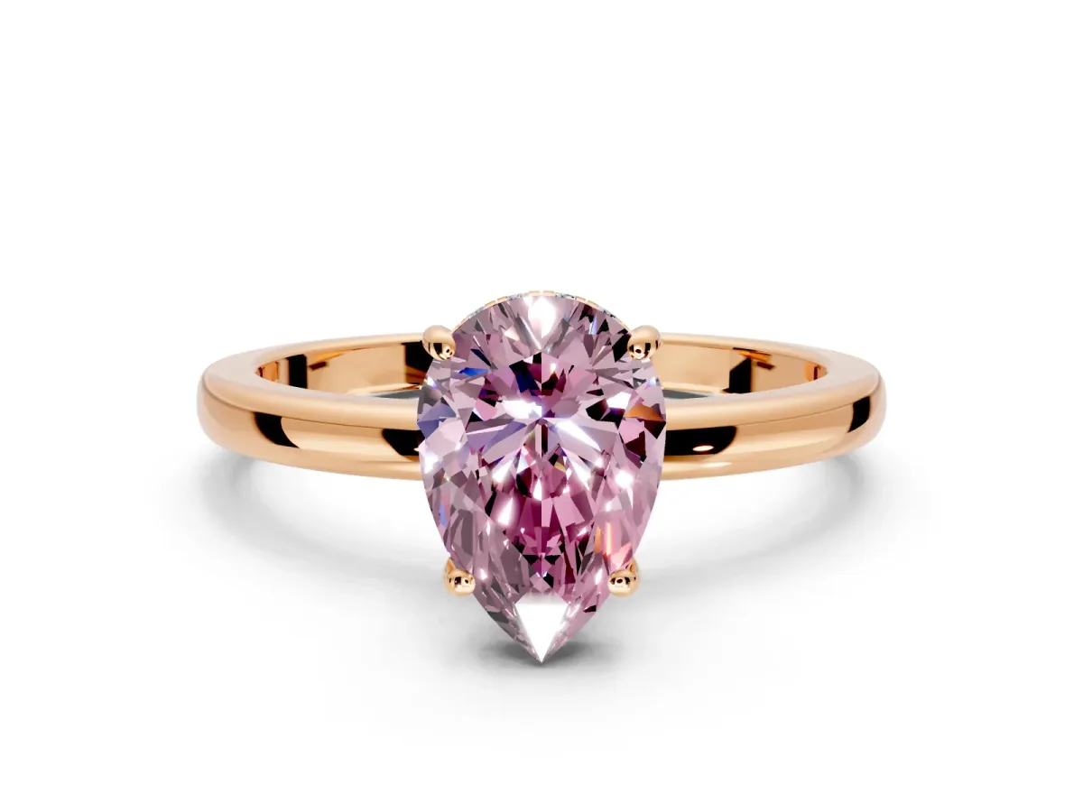 Solitaire Engagement Ring Setting for Fancy Pink Pear-Shaped Center with Fine Wire Band and Prong Head in Rose Gold
