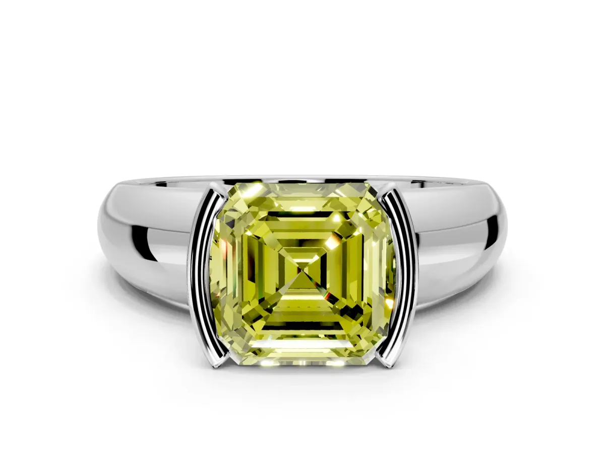 Tension Engagement Ring Setting for Fancy Yellow Asscher Cut Center with Wide Flat Band and Tension Head in Sterling Silver