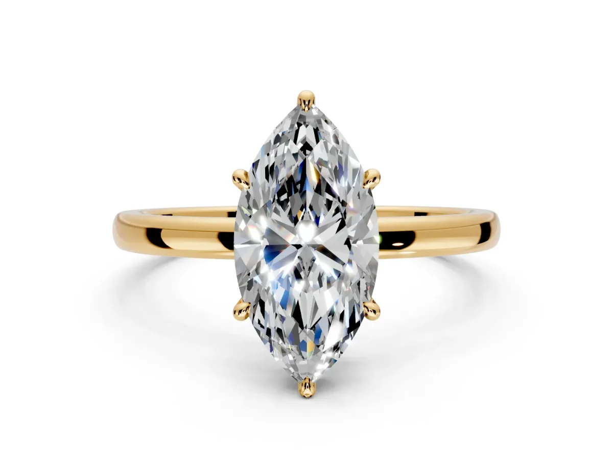 Hidden Halo Engagement Ring Setting for Marquise Center with Plain Band and Tall Prong Head in Yellow Gold