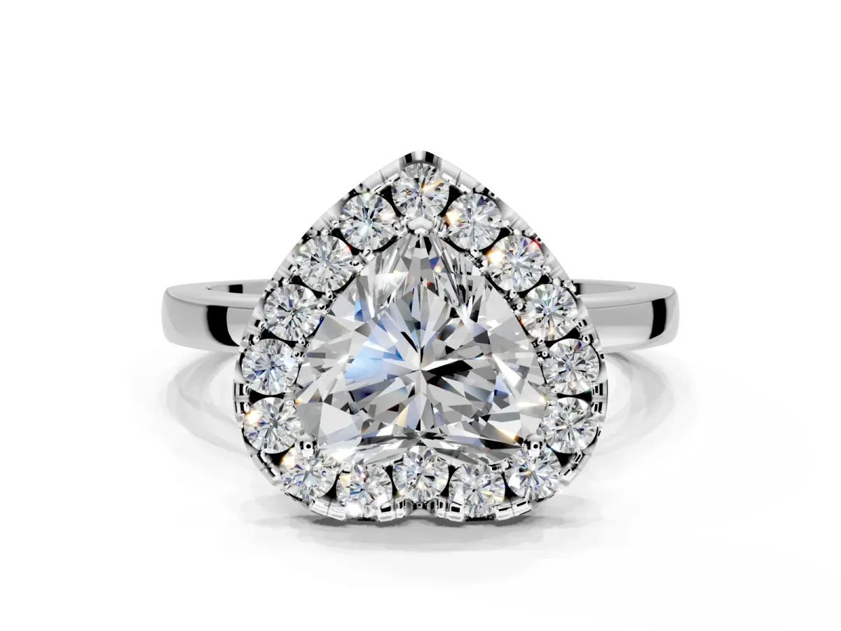 Halo Engagement Ring Setting for Heart-Shaped Center with Thin Plain Band and Prong Head in Platinum