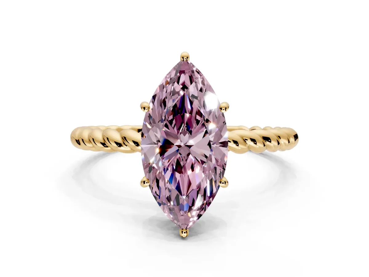 Solitaire Engagement Ring Setting for Fancy Pink Marquise Center with Plain Twisted Rope Band and Prong Head in Yellow Gold