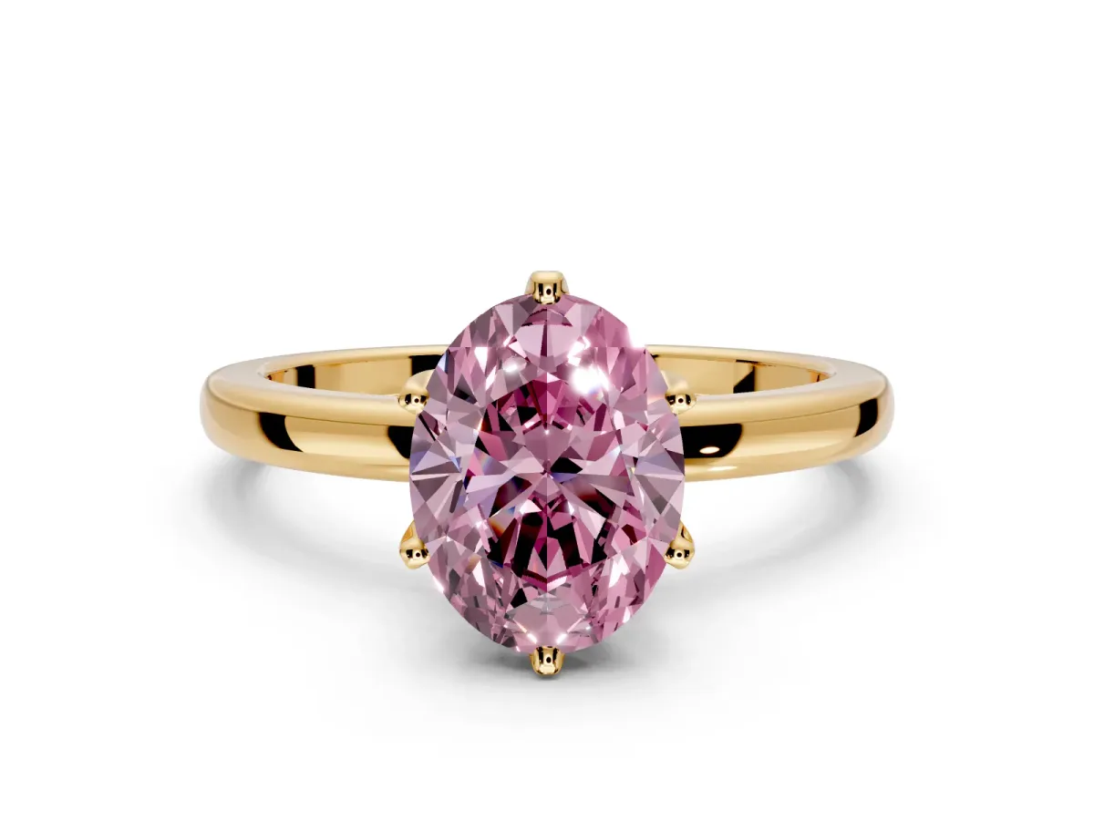 Solitaire Engagement Ring Setting for Fancy Pink Oval Center with Plain Band and Tulip Prong Head in Yellow Gold