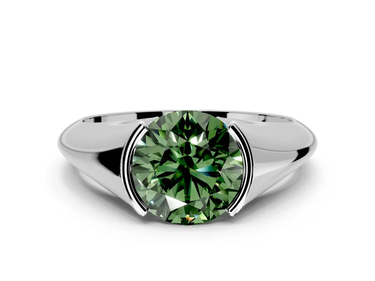 Tension Engagement Ring Setting for Fancy Green Round Cut Center with Wide Tapered Band and Tension Head in Platinum
