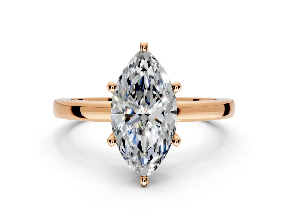 Solitaire Engagement Ring Setting for Marquise Center with Basket Rail and Prong Head in Rose Gold