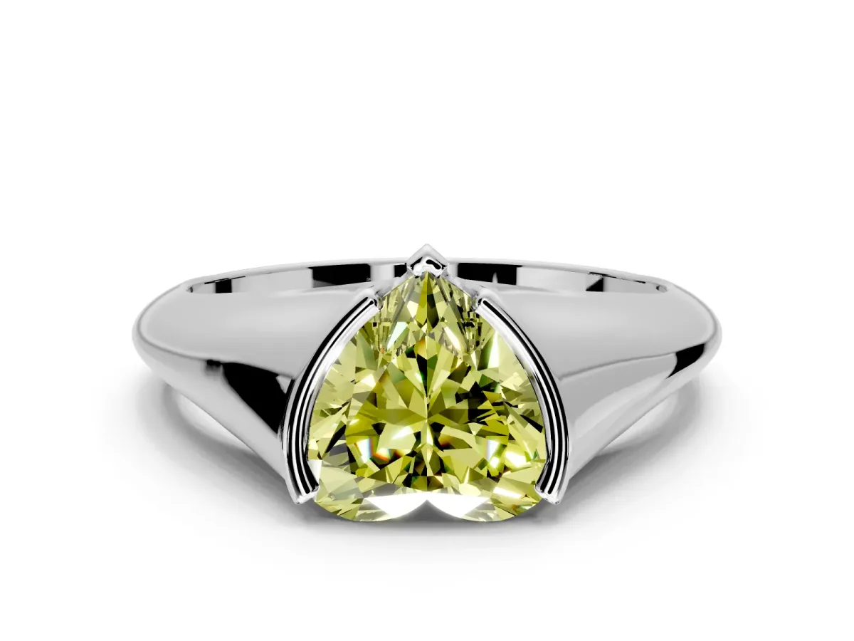 Tension Engagement Ring Setting for Fancy Yellow Heart-Shaped Center with Wide Tapered Band and Tension Head in Sterling Silver