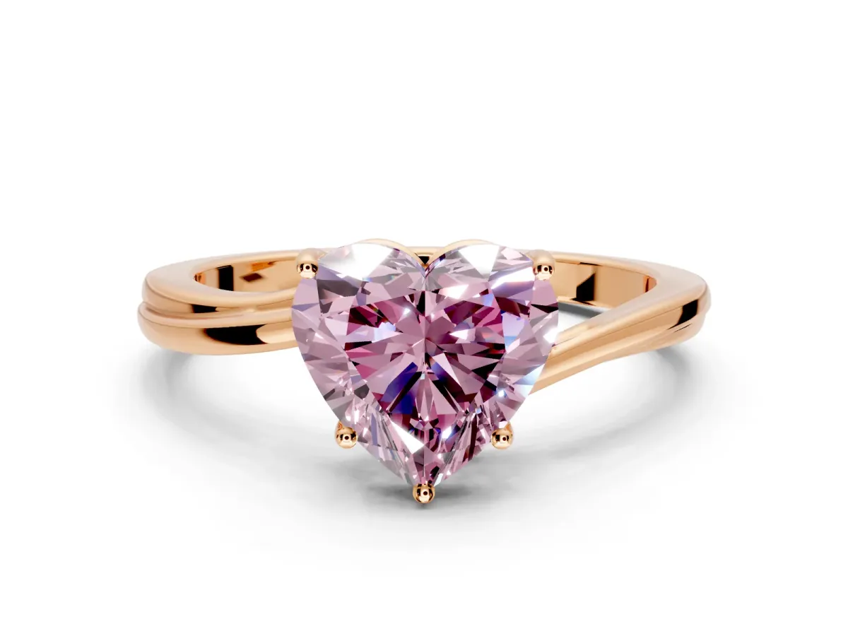 Solitaire Engagement Ring Setting for Fancy Pink Heart-Shaped Center with Plain Bypass Twist Band and Prong Head in Rose Gold
