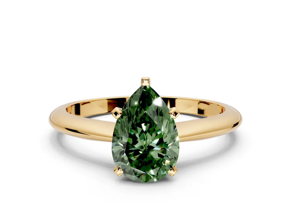 Solitaire Engagement Ring Setting for Fancy Green Pear-Shaped Center with Knife Ridge Band and Claw Prong Head in Yellow Gold