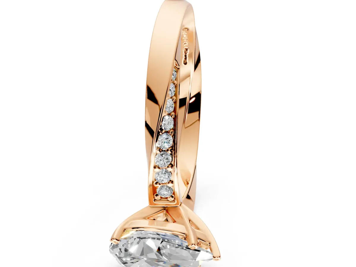 Side Accent Engagement Ring Setting for Pear-Shaped Center with Accent Shoulders and Prong Head in Rose Gold