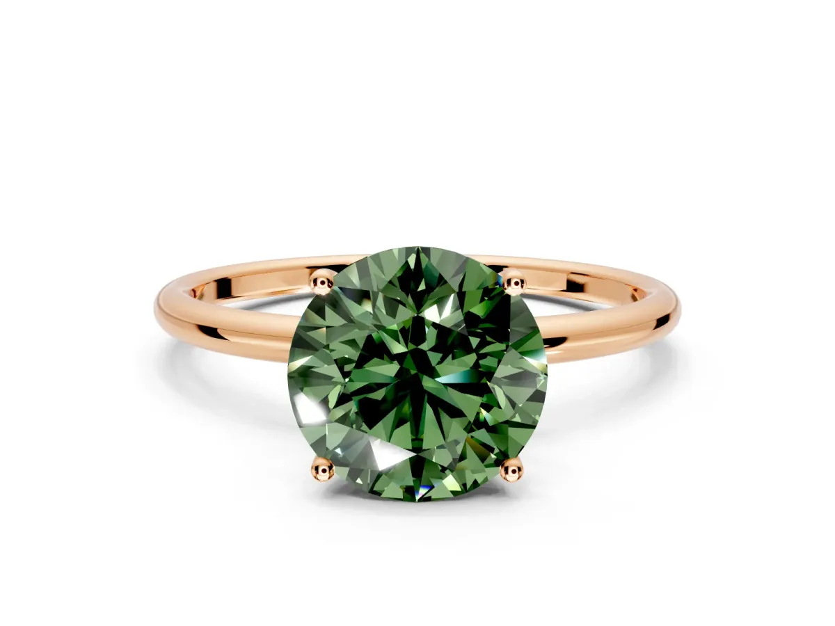 Solitaire Engagement Ring Setting for Fancy Green Round Cut Center with Straight Thin Band and Prong Head in Rose Gold