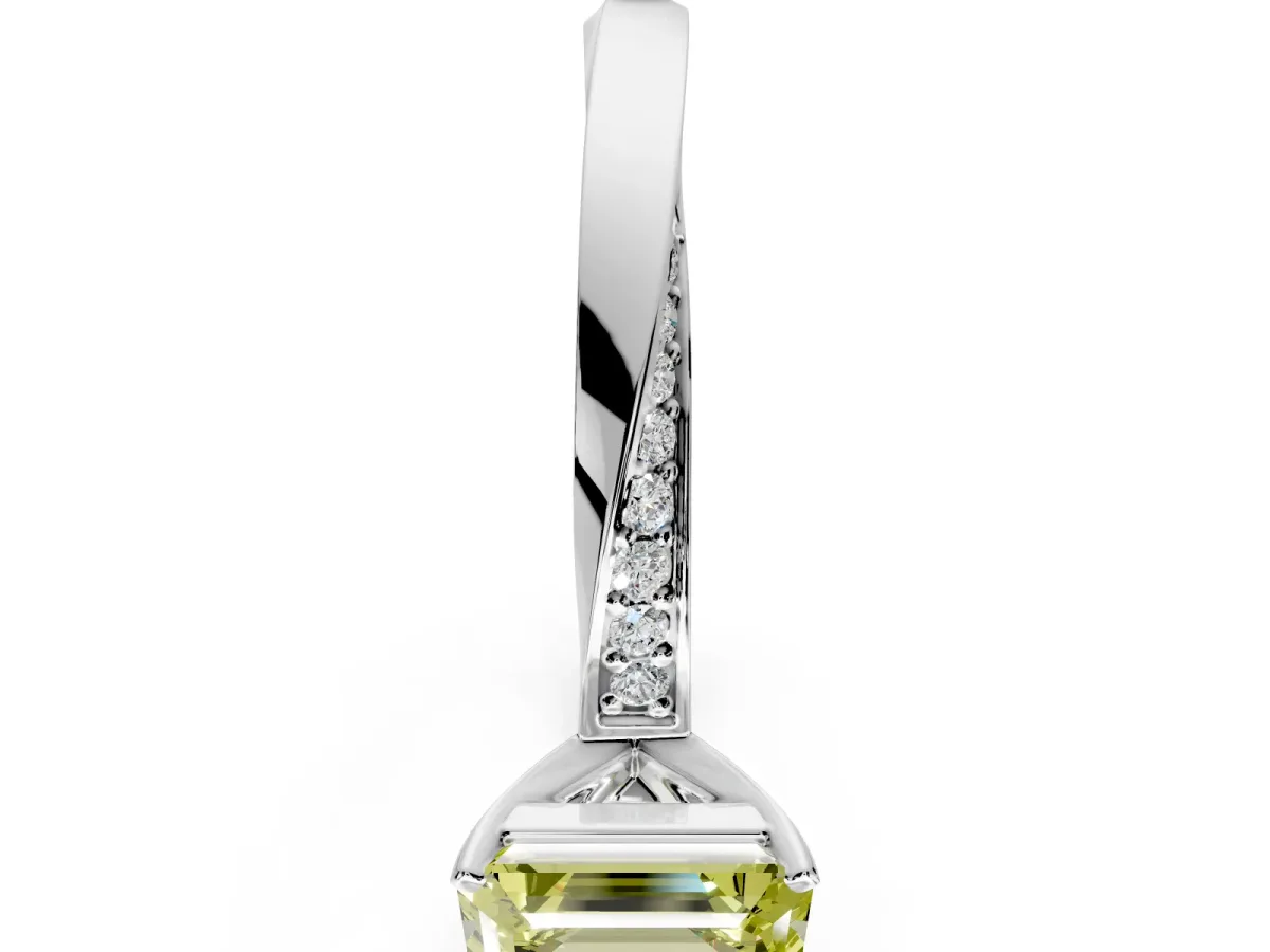 Side Accent Engagement Ring Setting for Fancy Yellow Emerald Cut Center with Accent Shoulders and Prong Head in Sterling Silver
