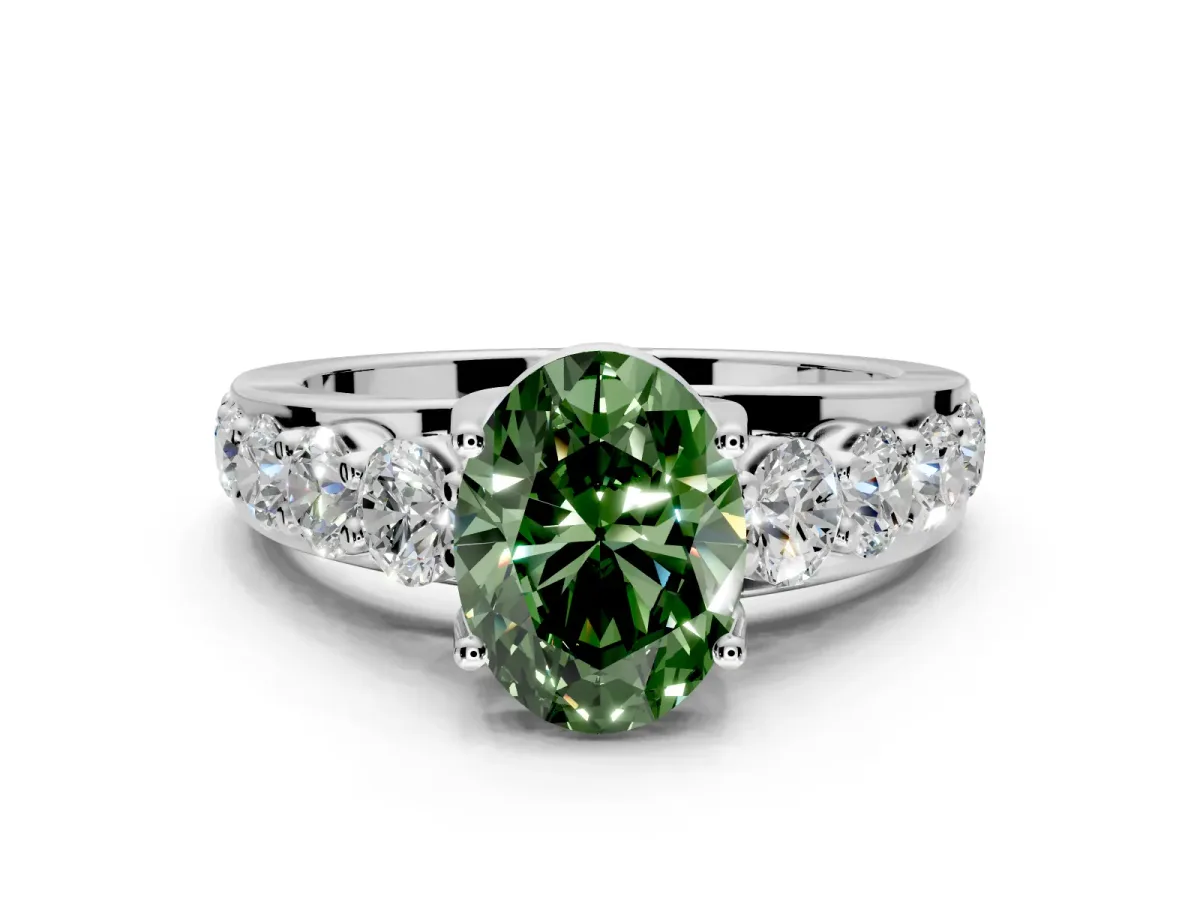 Solitaire Engagement Ring Setting for Fancy Green Oval Center with Graduated Shared Prongs and Prong Head in Sterling Silver