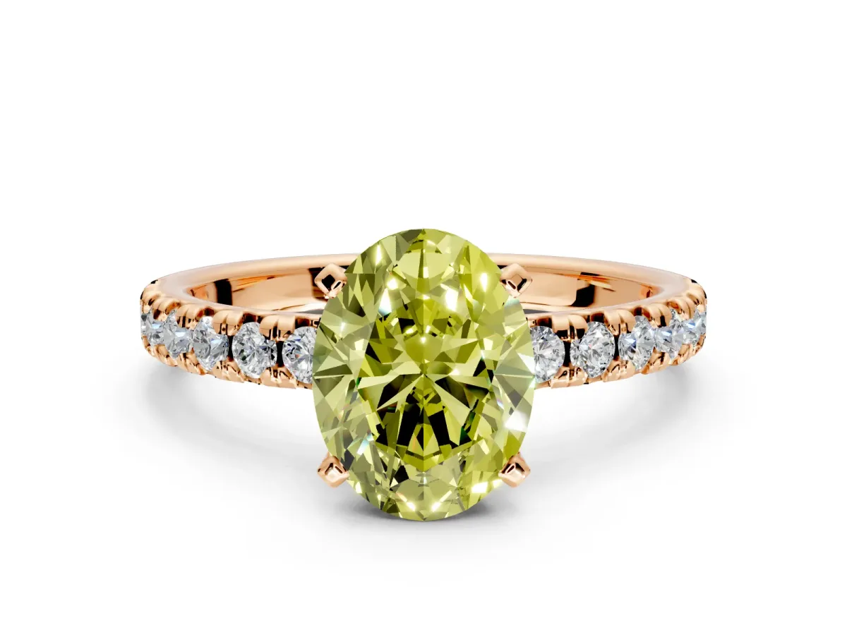 Solitaire Engagement Ring Setting for Fancy Yellow Oval Center with Large Accents and Prong Head in Rose Gold