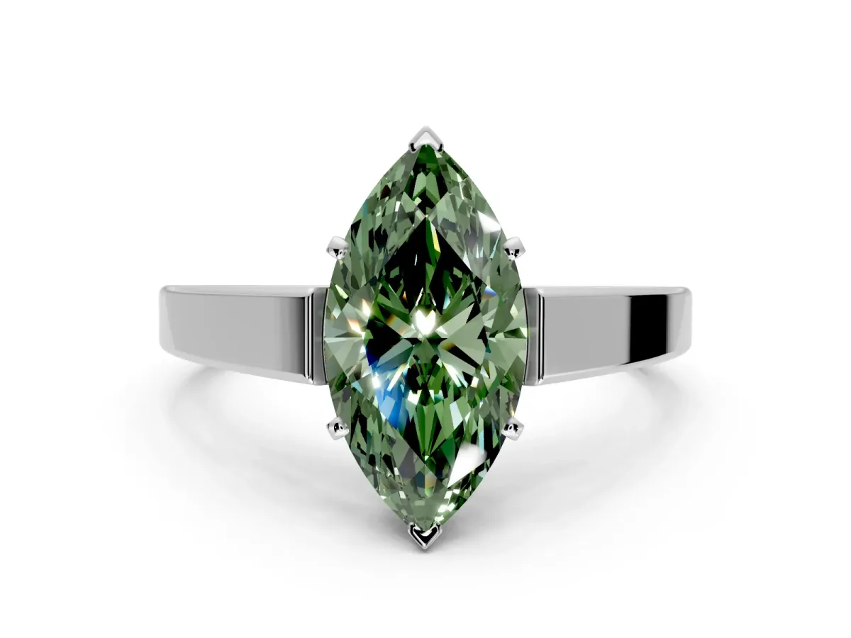 Solitaire Engagement Ring Setting for Fancy Green Marquise Center with Tapered Split Shoulders and Prong Head in Sterling Silver