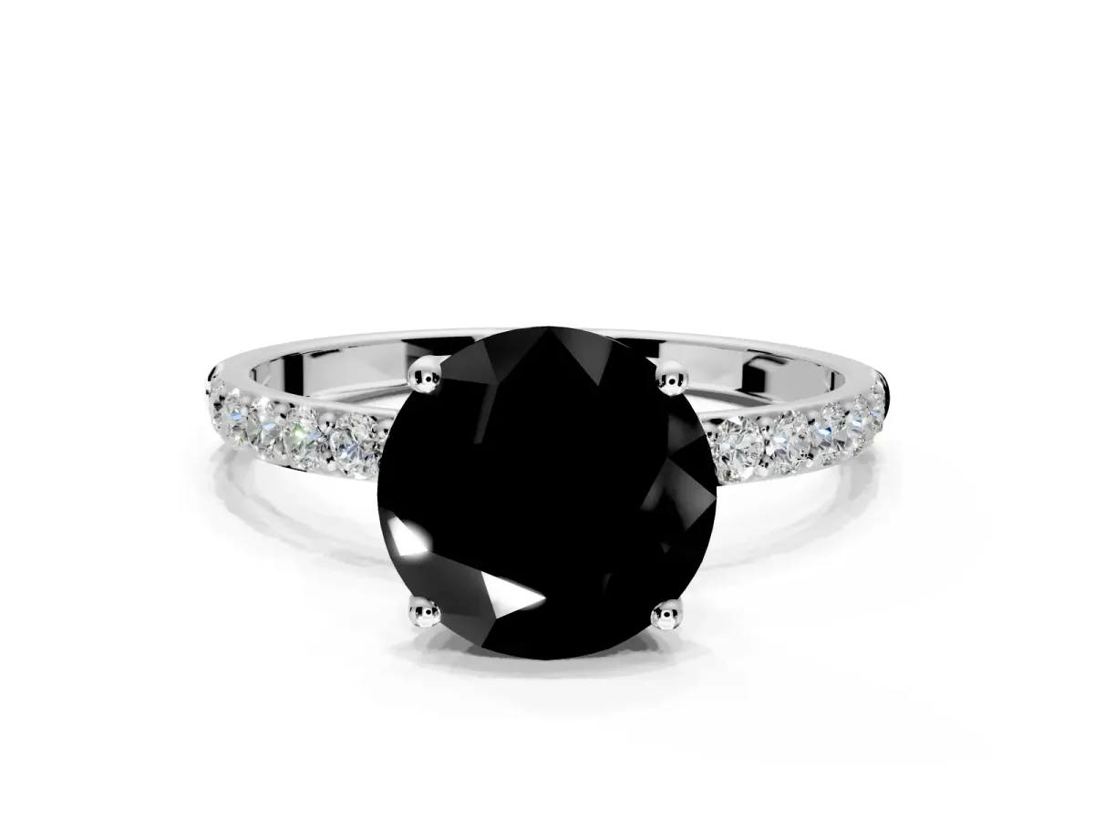 Solitaire Engagement Ring Setting for Fancy Black Round Cut Center with Fine Pave Accents and Prong Head in Platinum