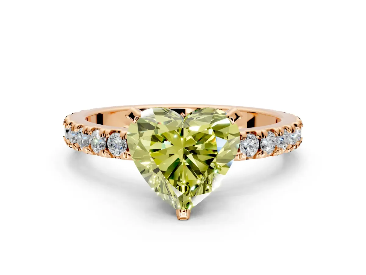 Solitaire Engagement Ring Setting for Fancy Yellow Heart-Shaped Center with Fine Pave Band and Claw Prong Head in Rose Gold
