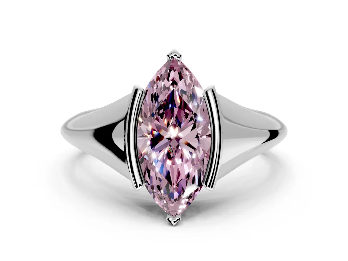 Tension Engagement Ring Setting for Fancy Pink Marquise Center with Wide Tapered Band and Tension Head in Platinum