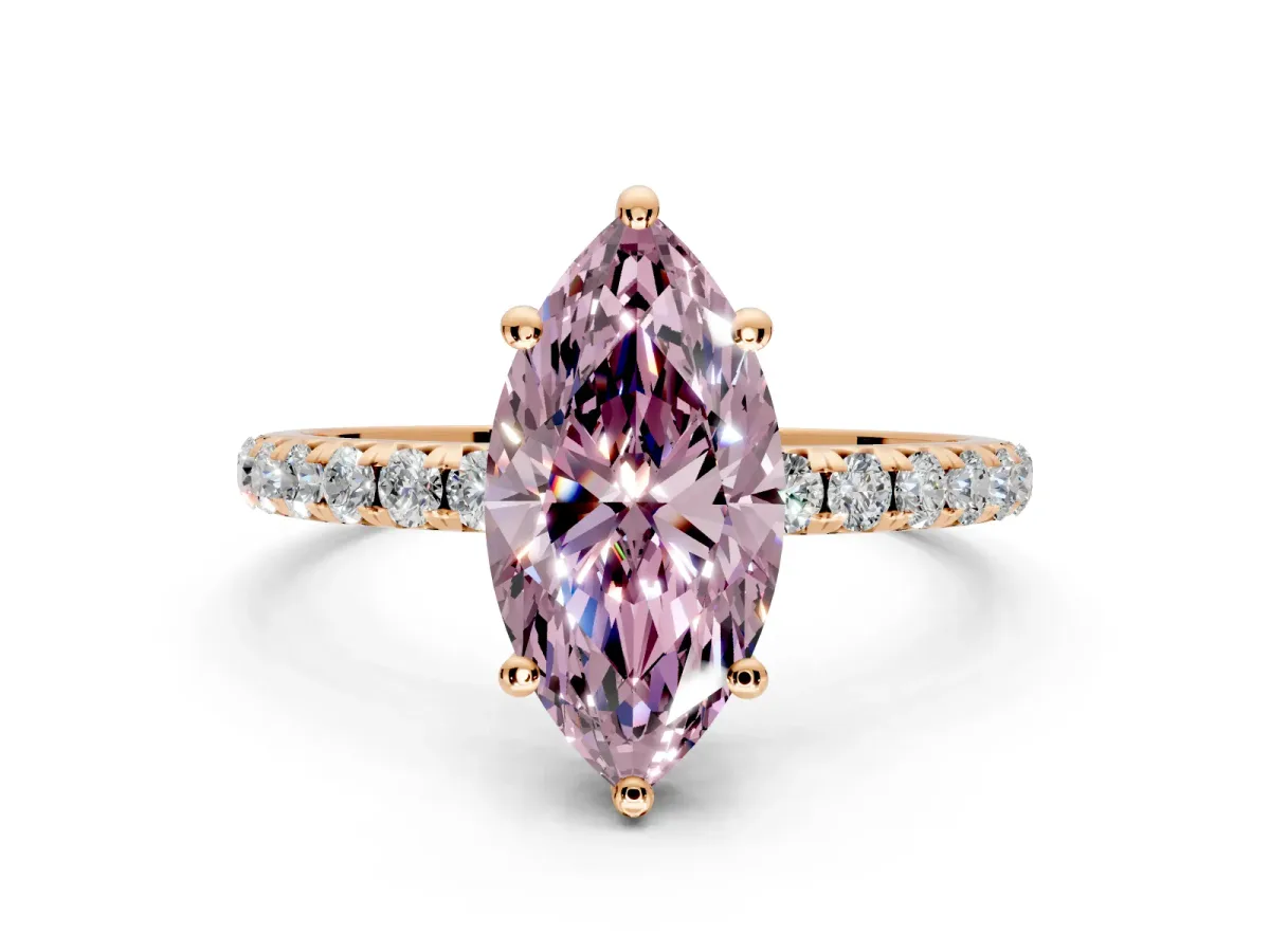 Solitaire Engagement Ring Setting for Fancy Pink Marquise Center with Micro Pave Band and Prong Head in Rose Gold
