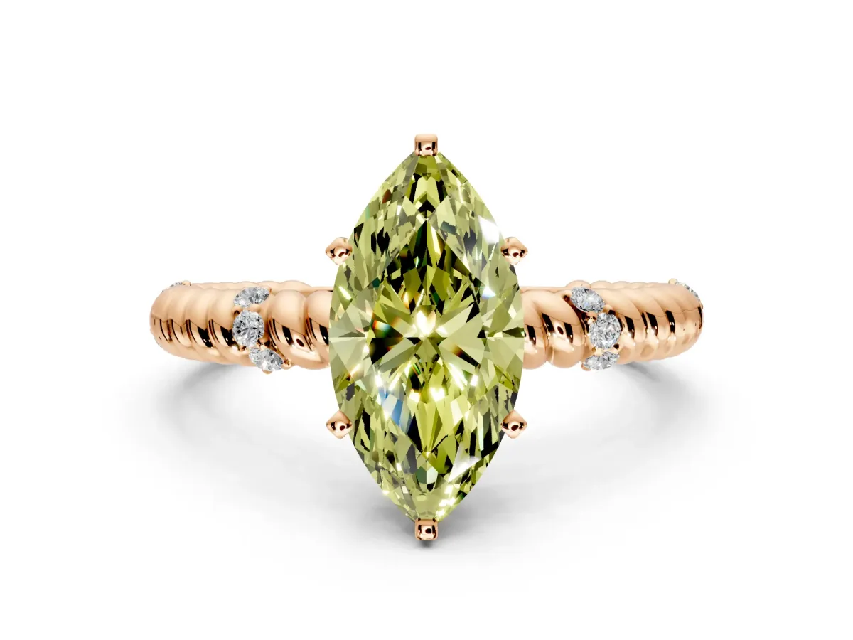 Rope Engagement Ring Setting for Fancy Yellow Marquise Center with Accent Shoulders and Prong Head in Rose Gold