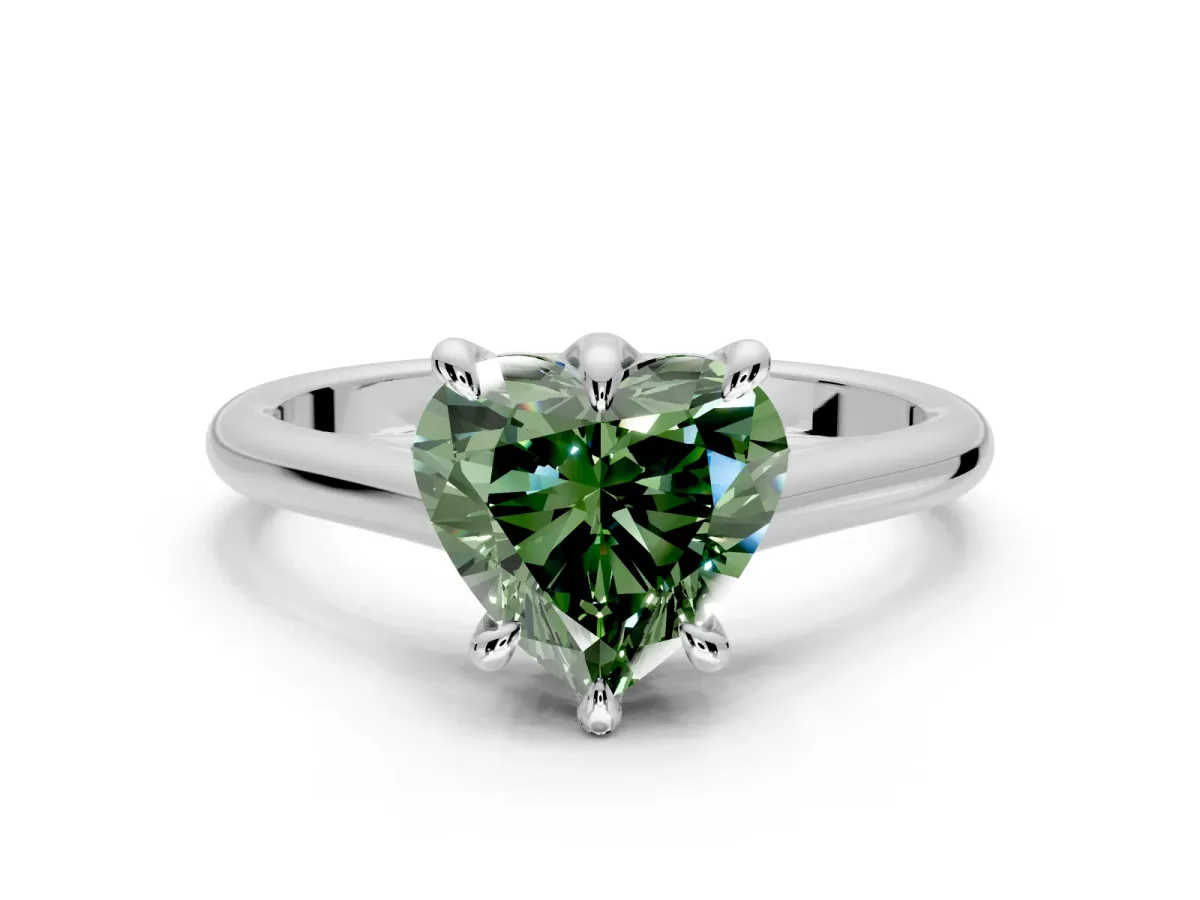 Solitaire Engagement Ring Setting for Fancy Green Heart-Shaped Center with Cathedral Band and Prong Head in Platinum