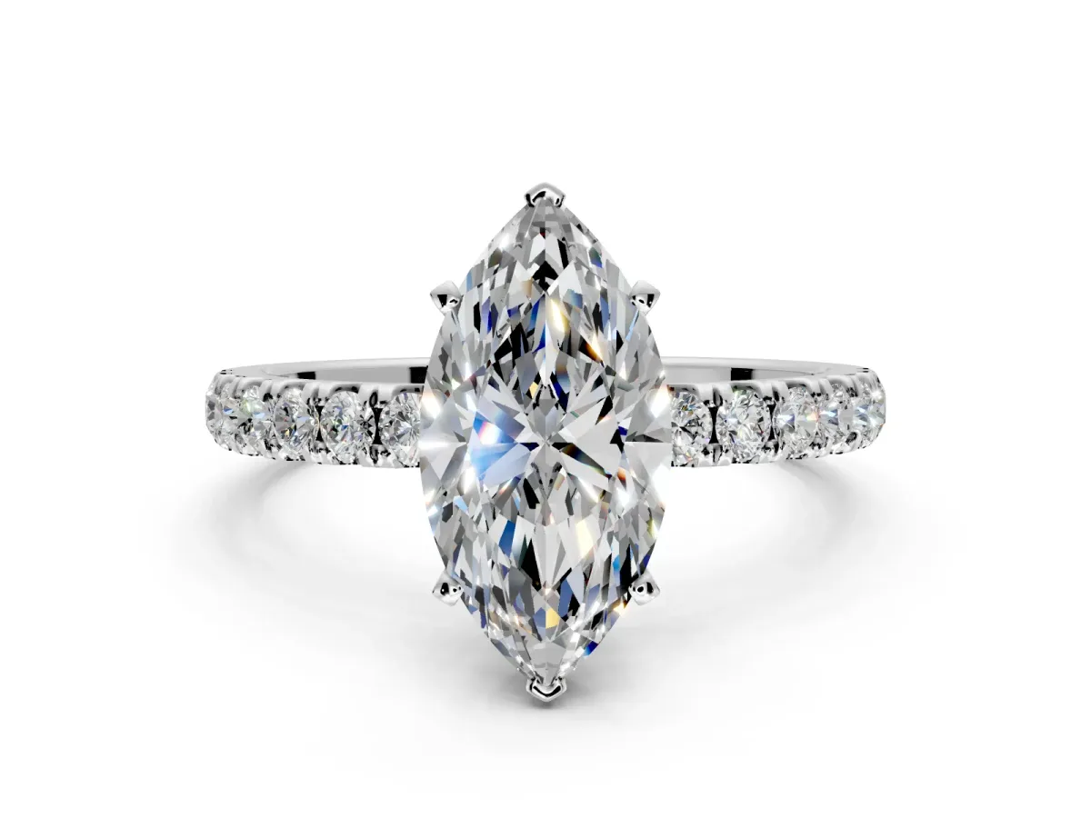 Open Basket Engagement Ring Setting for Marquise Center with Pave Band and Prong Head in Sterling Silver