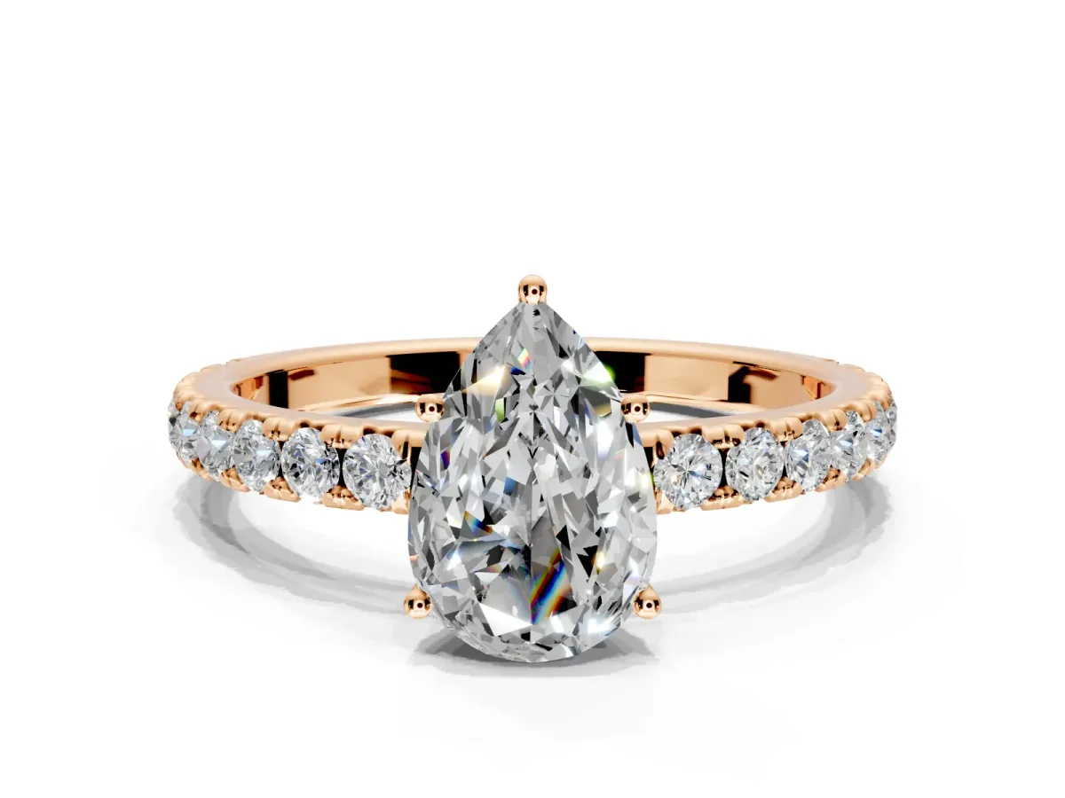 Solitaire Engagement Ring Setting for Pear-Shaped Center with Large Accent Band and Prong Head in Rose Gold