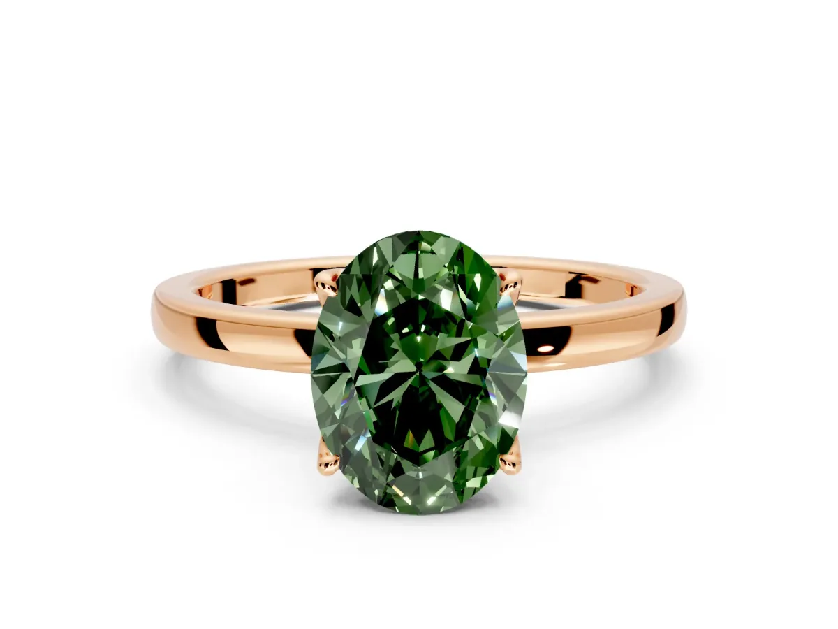 Solitaire Engagement Ring Setting for Fancy Green Oval Center with Thin Rounded Plain Band and Prong Head in Rose Gold