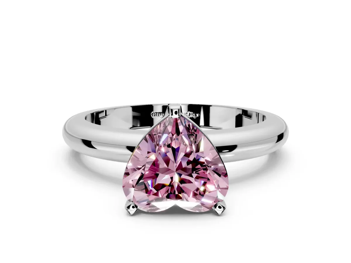 Solitaire Engagement Ring Setting for Fancy Pink Heart-Shaped Center with Wire Band and Prong Head in Sterling Silver