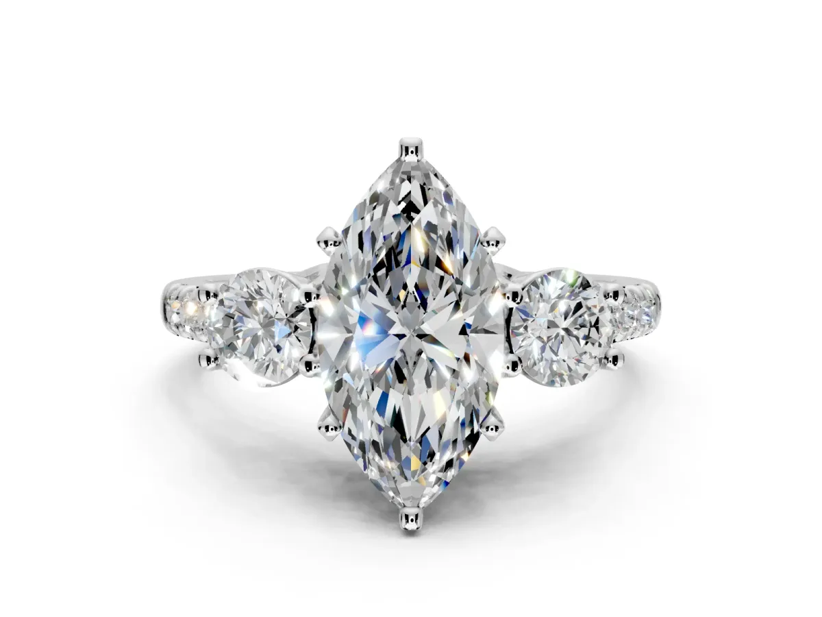 3 Stone Engagement Ring Setting for Marquise Center with Crossover Basket, Pave Band and Prong Head in Sterling Silver