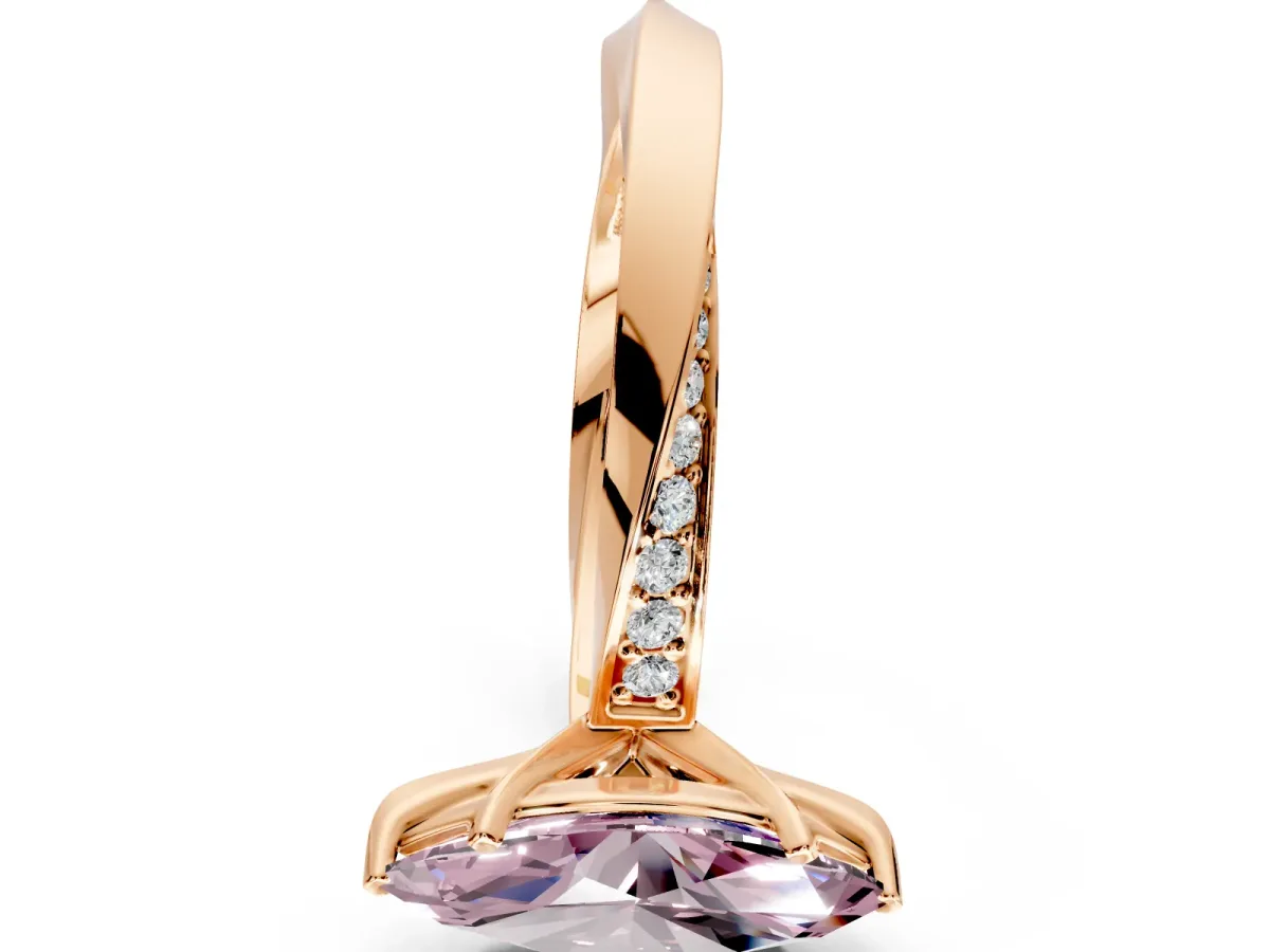 Side Accent Engagement Ring Setting for Fancy Pink Marquise Center with Accent Shoulders and Prong Head in Rose Gold