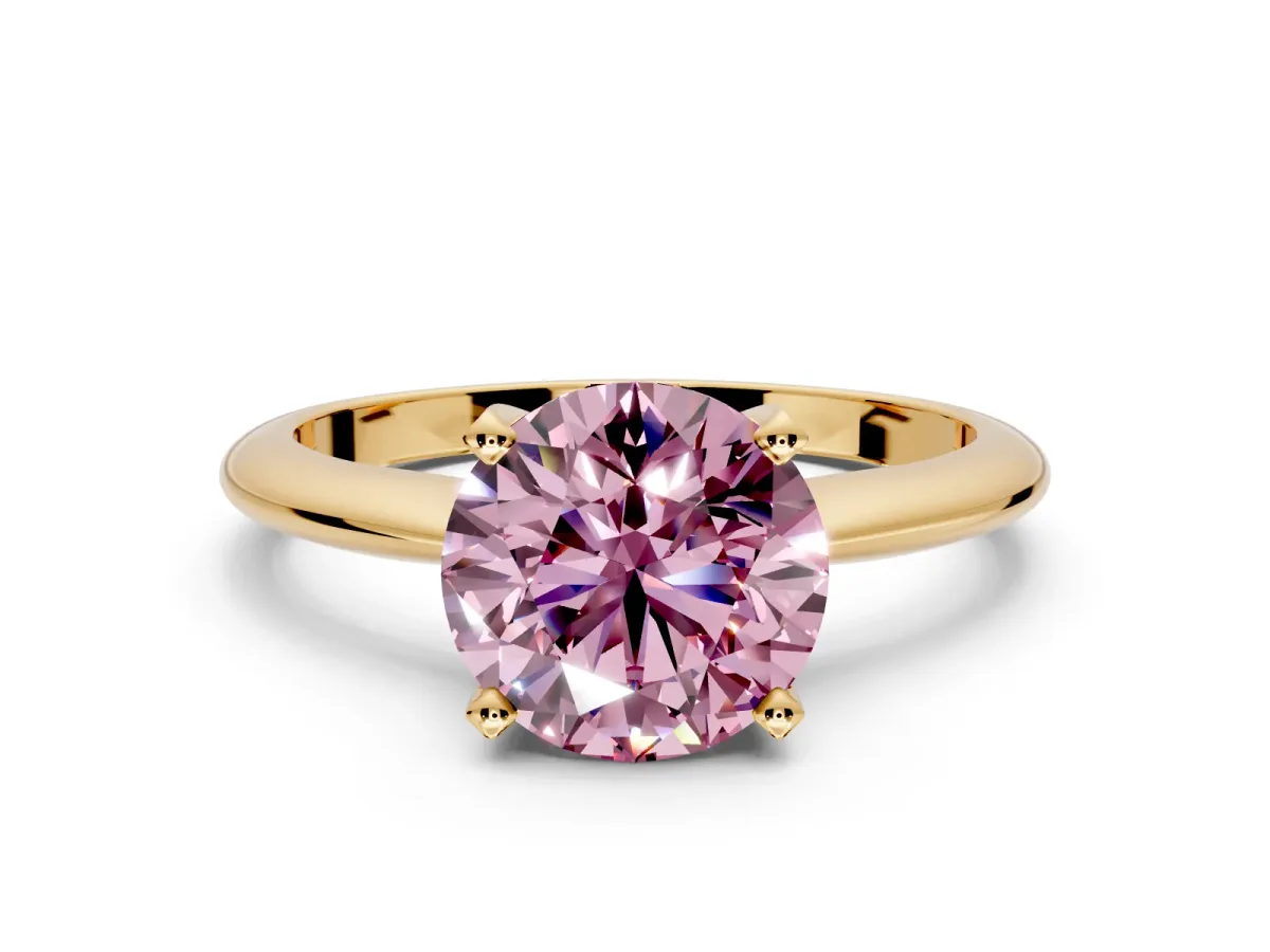 Solitaire Engagement Ring Setting for Fancy Pink Round Cut Center with Knife Ridge Band and Claw Prong Head in Yellow Gold