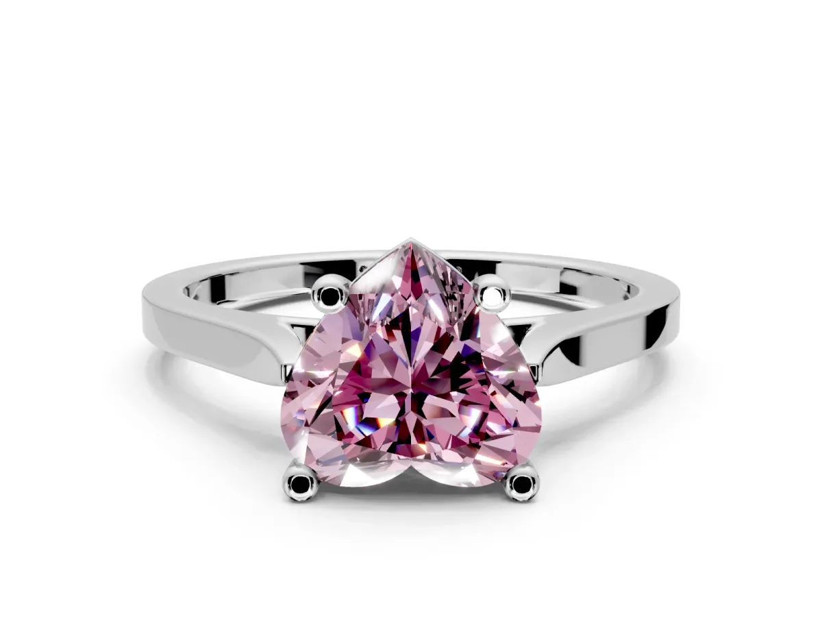 Solitaire Engagement Ring Setting for Fancy Pink Heart-Shaped Center with Tapered Shoulders and Prong Head in Platinum