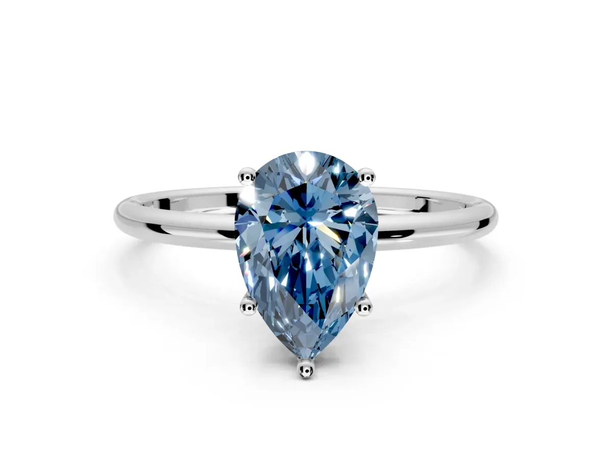 Solitaire Engagement Ring Setting for Fancy Blue Pear-Shaped Center with Straight Thin Band and Prong Head in Platinum