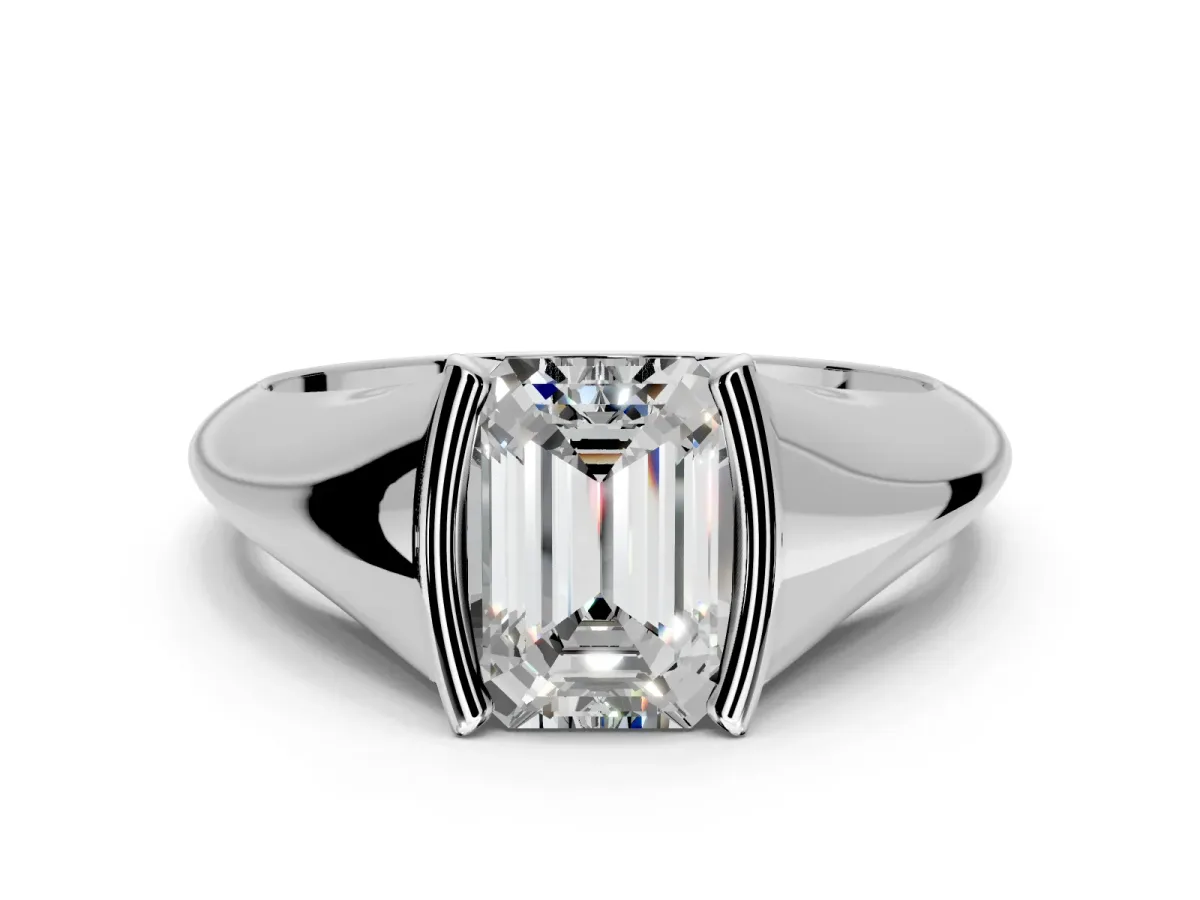 Tension Engagement Ring Setting for Emerald Cut Center with Wide Tapered Band and Tension Head in Sterling Silver