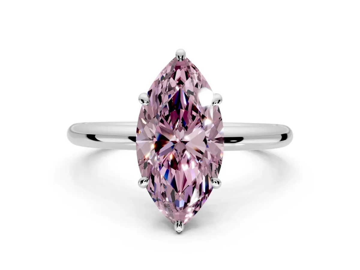 Low-Set Solitaire Engagement Ring Setting for Fancy Pink Oval Center with Thin Plain Band and Prong Head in White Gold