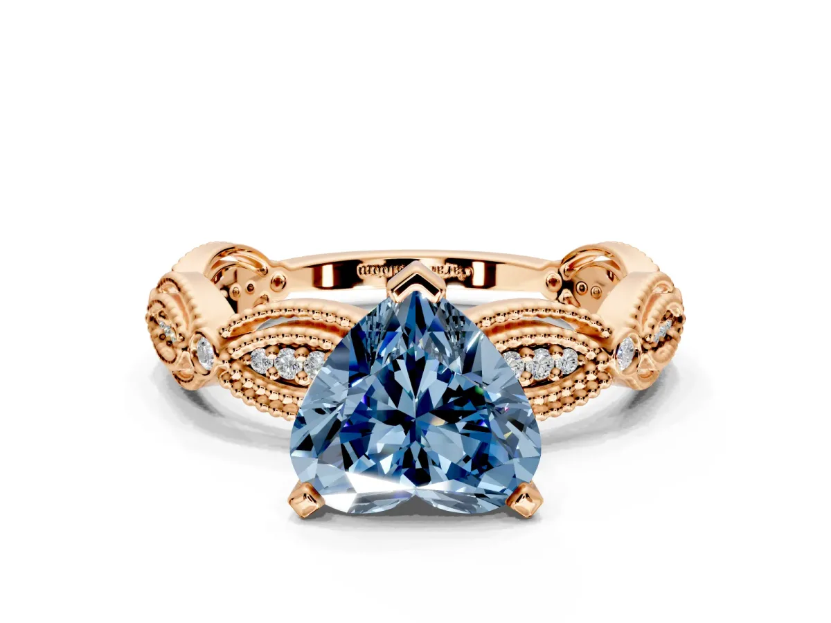 Solitaire Engagement Ring Setting for Fancy Blue Heart-Shaped Center with Marquise Panel Band and Prong Head in Rose Gold