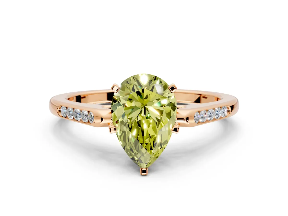 Solitaire Engagement Ring Setting for Fancy Yellow Pear-Shaped Center with Channel Accents and Prong Head in Rose Gold